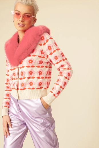 banana-peel-blend-floral-cardigan-with-detachable-faux-fur-collar-pink-one-size