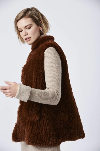 hand-knitted-faux-fur-long-gilet-chocolate