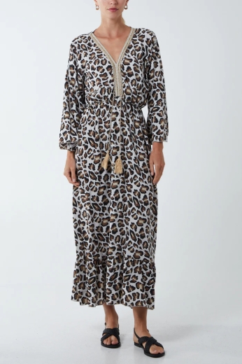 leopard-print-stone-tassel-long-sleeve-tiered-maxi-dress