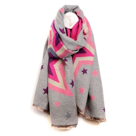 bright-pinkgrey-reversible-bold-star-jacquard-scarf