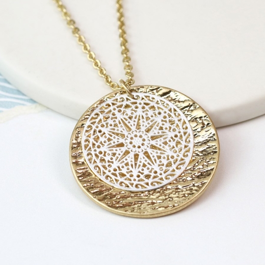 gold-plated-disc-and-silver-plated-lace-effect-necklace