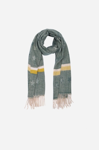 green-mustard-stripe-tasselled-blanket-scarf