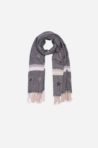 grey-white-star-stripe-tasselled-blanket-scarf
