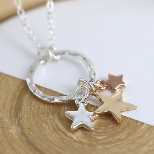 hammered-hoop-necklace-with-star-silver-plated