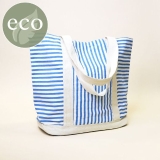 Bright Blue Striped Cotton  Beach Bag with Cream Webbing Straps