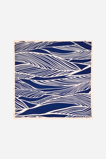 navy-blue-cream-leaf-outline-faux-silk-scarf