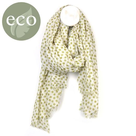olive-green-star-print-on-white-cotton-scarf