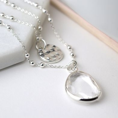 silver-plated-disc-clear-crystal-layered-necklace