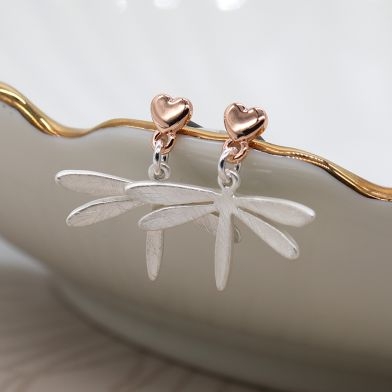 silver-rose-gold-plated-heart-dragonfly-drop-earrings