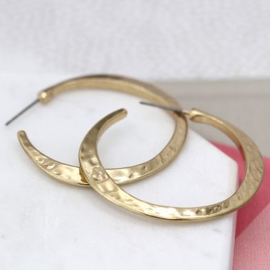 worn-gold-irregular-hammered-open-hoop-earrings
