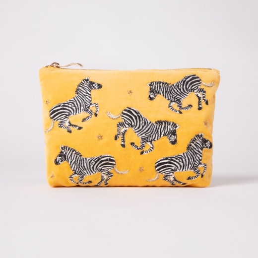 zebra-mustard-velvet-makeup-bag